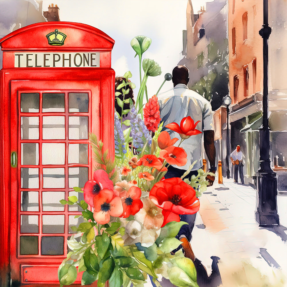 Telephone Booth - Full Round Drill Diamond Painting 30*30CM