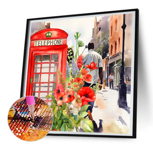 Telephone Booth - Full Round Drill Diamond Painting 30*30CM