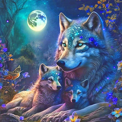 Wolf Under The Moon - Full Round Drill Diamond Painting 50*50CM