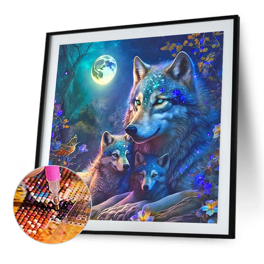 Wolf Under The Moon - Full Round Drill Diamond Painting 50*50CM