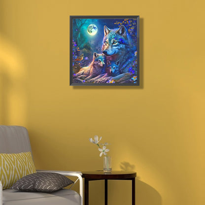 Wolf Under The Moon - Full Round Drill Diamond Painting 50*50CM