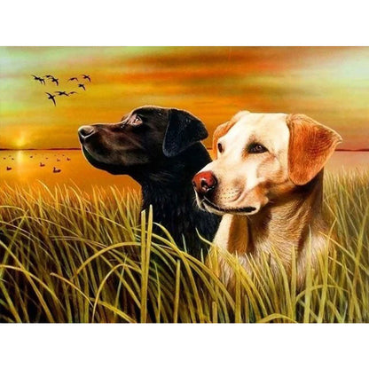 Two Puppies Looking Away - Full Round Drill Diamond Painting 40*30CM