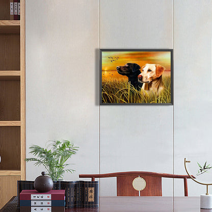 Two Puppies Looking Away - Full Round Drill Diamond Painting 40*30CM