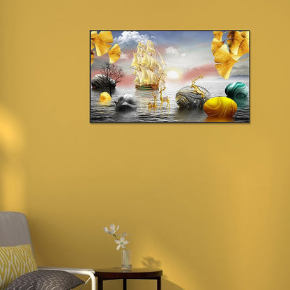 Golden Deer Ginkgo Leaf - Full Round Drill Diamond Painting 70*40CM
