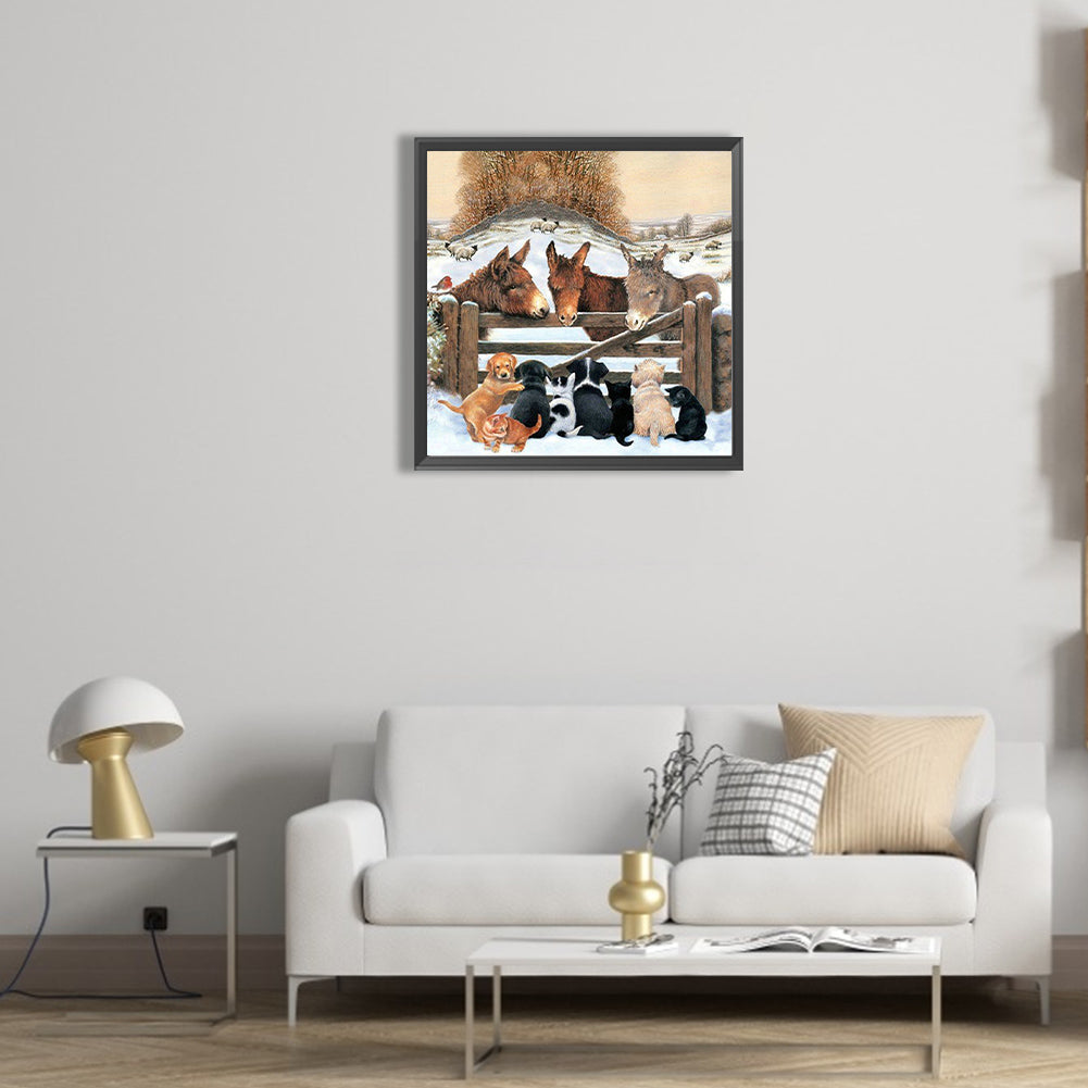 Old Donkey And Small Animals - Full Round Drill Diamond Painting 45*45CM