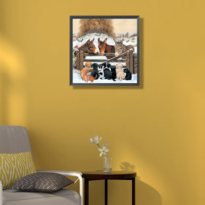 Old Donkey And Small Animals - Full Round Drill Diamond Painting 45*45CM