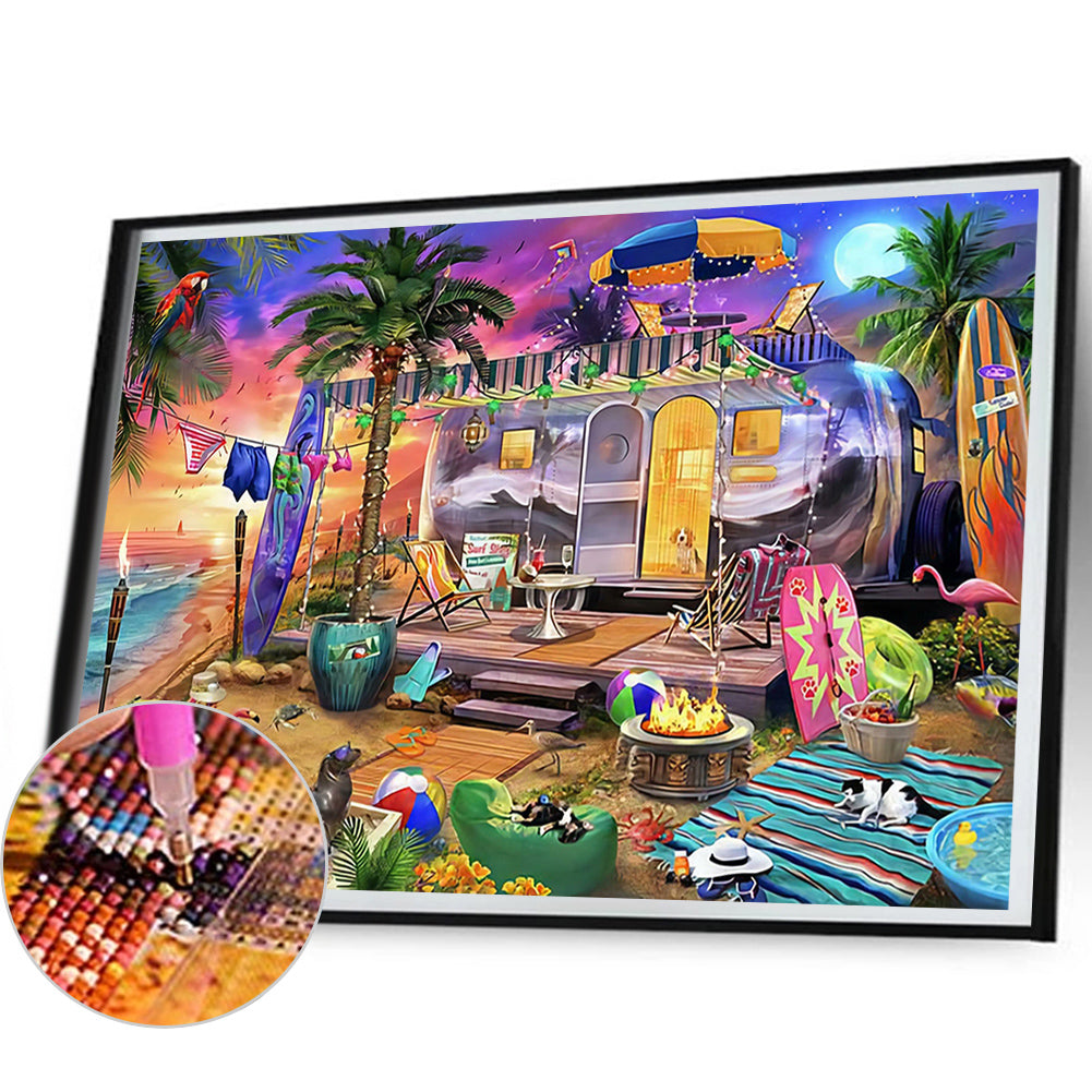 Beach Camping - Full Round Drill Diamond Painting 50*40CM