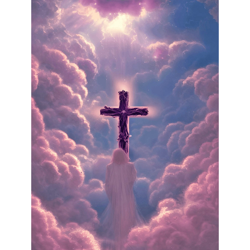 Pink Purple Skyline Cross Faith - Full Round Drill Diamond Painting 30*40CM