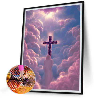 Pink Purple Skyline Cross Faith - Full Round Drill Diamond Painting 30*40CM