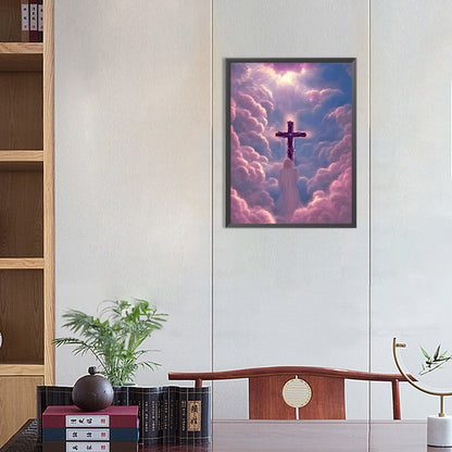 Pink Purple Skyline Cross Faith - Full Round Drill Diamond Painting 30*40CM