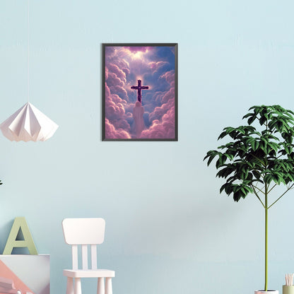 Pink Purple Skyline Cross Faith - Full Round Drill Diamond Painting 30*40CM