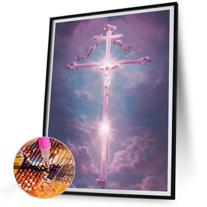 Pink Purple Skyline Cross Faith - Full Round Drill Diamond Painting 30*40CM