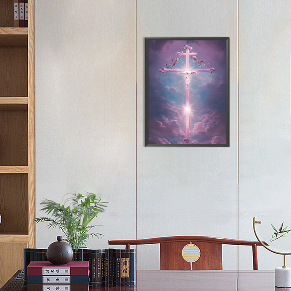 Pink Purple Skyline Cross Faith - Full Round Drill Diamond Painting 30*40CM