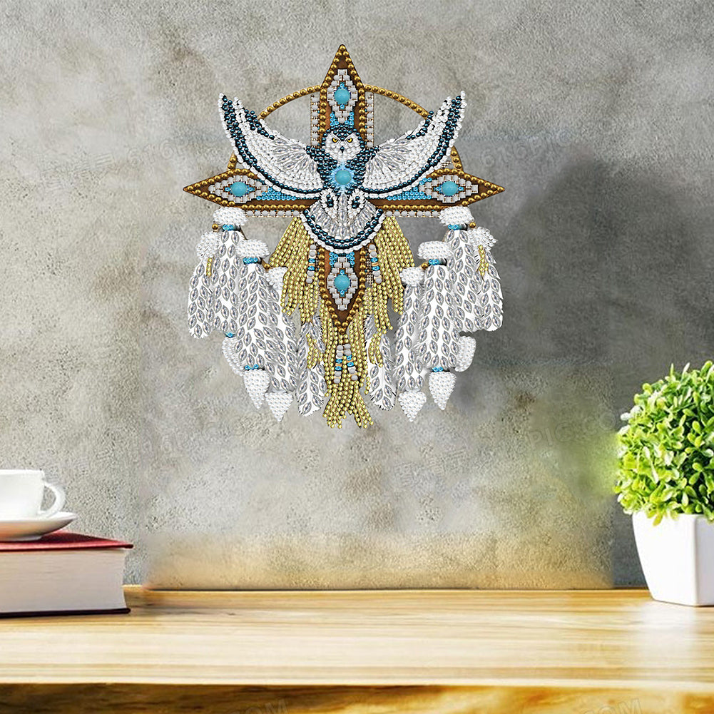 DIY Crystal Diamond Pendant Wooden Dreamcatcher Arts Craft Eagle for Home Garden