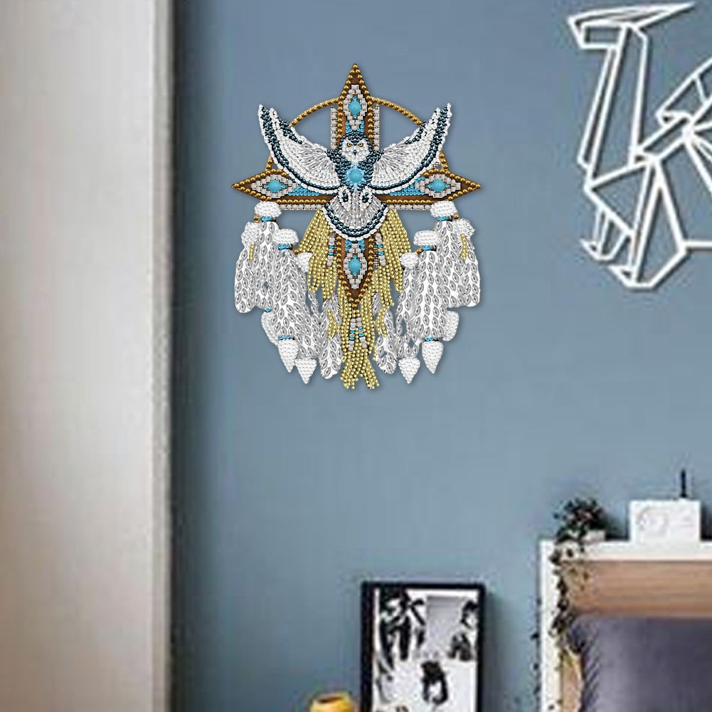 DIY Crystal Diamond Pendant Wooden Dreamcatcher Arts Craft Eagle for Home Garden