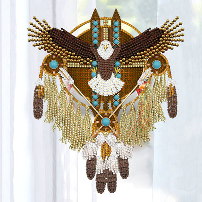 DIY Crystal Diamond Pendant Wooden Dreamcatcher Arts Craft Eagle for Home Garden