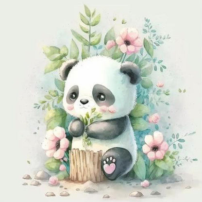 Green Background Panda - Full Round Drill Diamond Painting 30*30CM