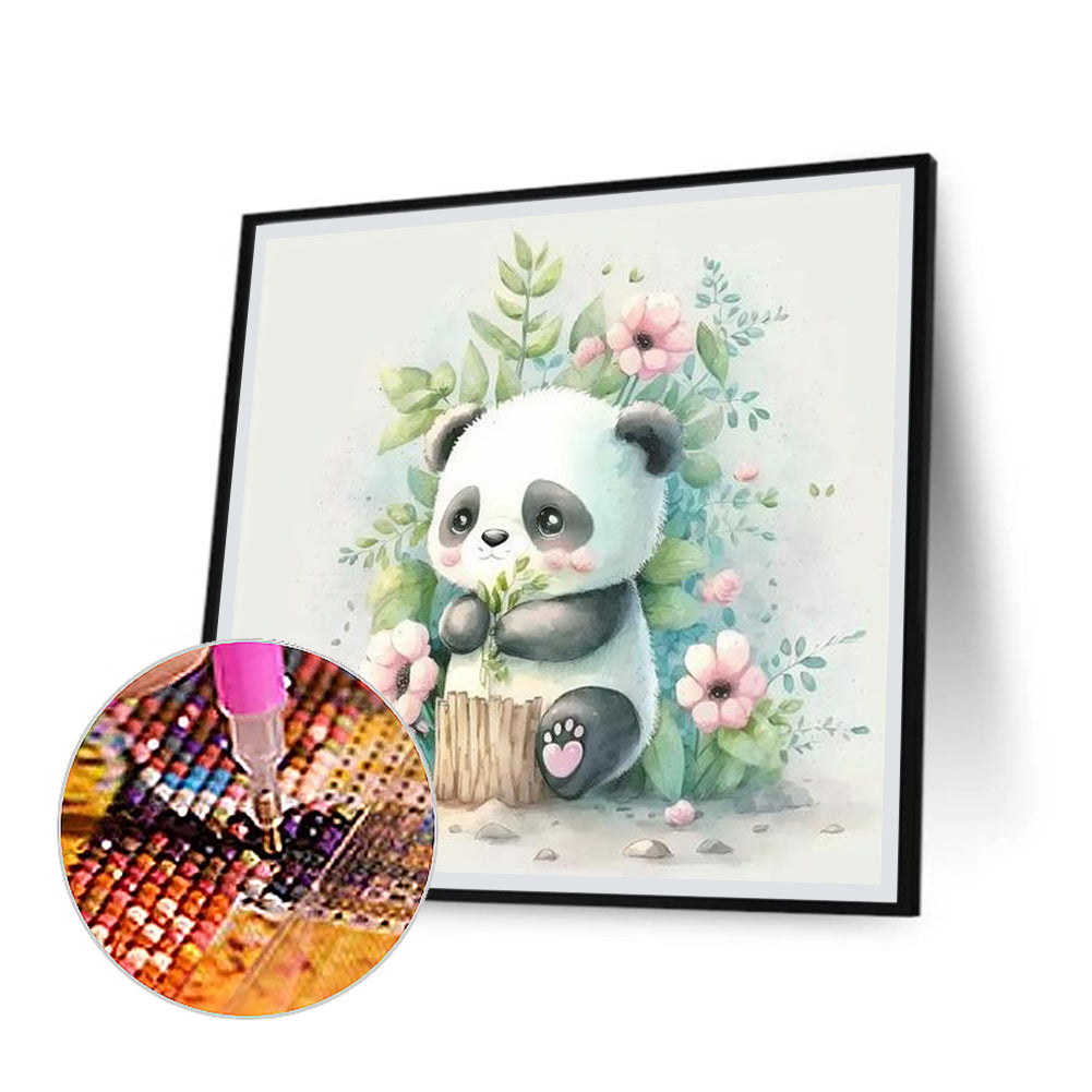 Green Background Panda - Full Round Drill Diamond Painting 30*30CM