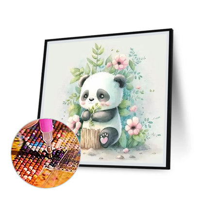 Green Background Panda - Full Round Drill Diamond Painting 30*30CM