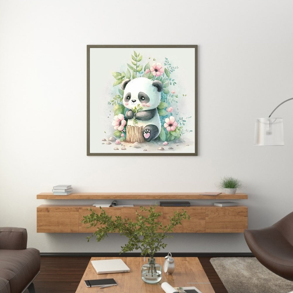 Green Background Panda - Full Round Drill Diamond Painting 30*30CM