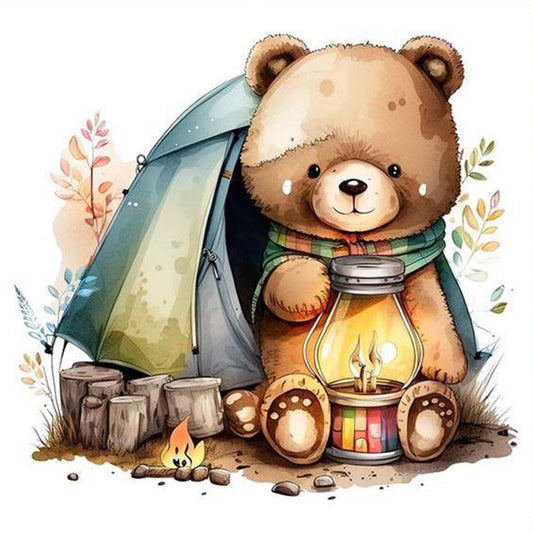 Bear Camping Lights - Full Round Drill Diamond Painting 30*30CM