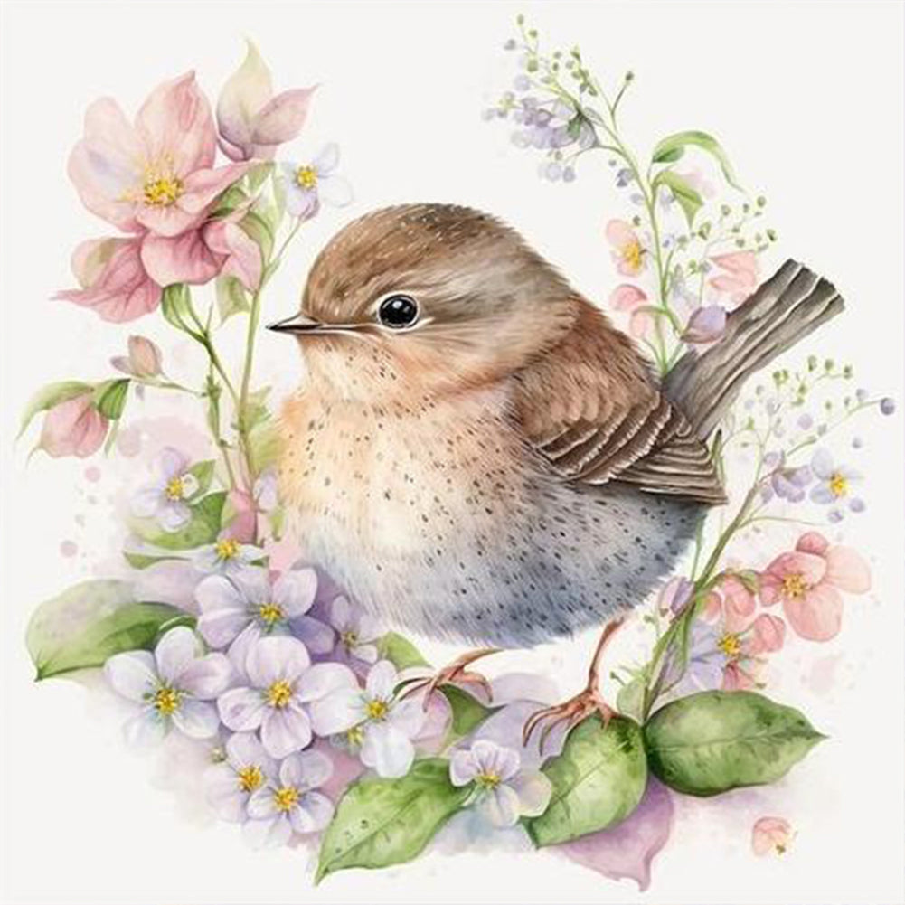 Flower Sparrow - Full Round Drill Diamond Painting 30*30CM