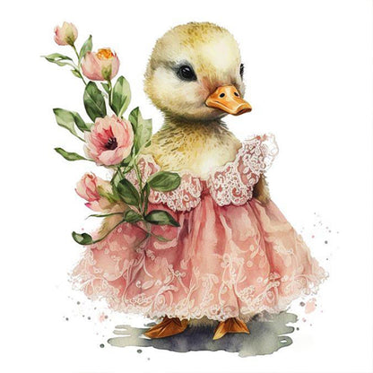 Duckling Holding Flowers - Full Round Drill Diamond Painting 30*30CM