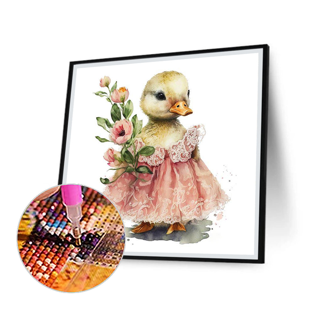 Duckling Holding Flowers - Full Round Drill Diamond Painting 30*30CM