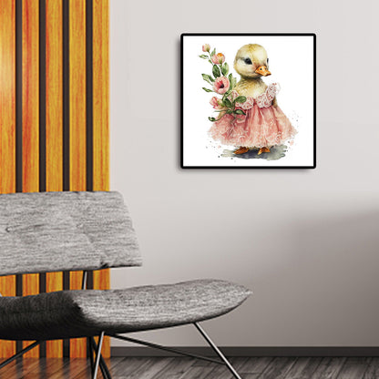 Duckling Holding Flowers - Full Round Drill Diamond Painting 30*30CM
