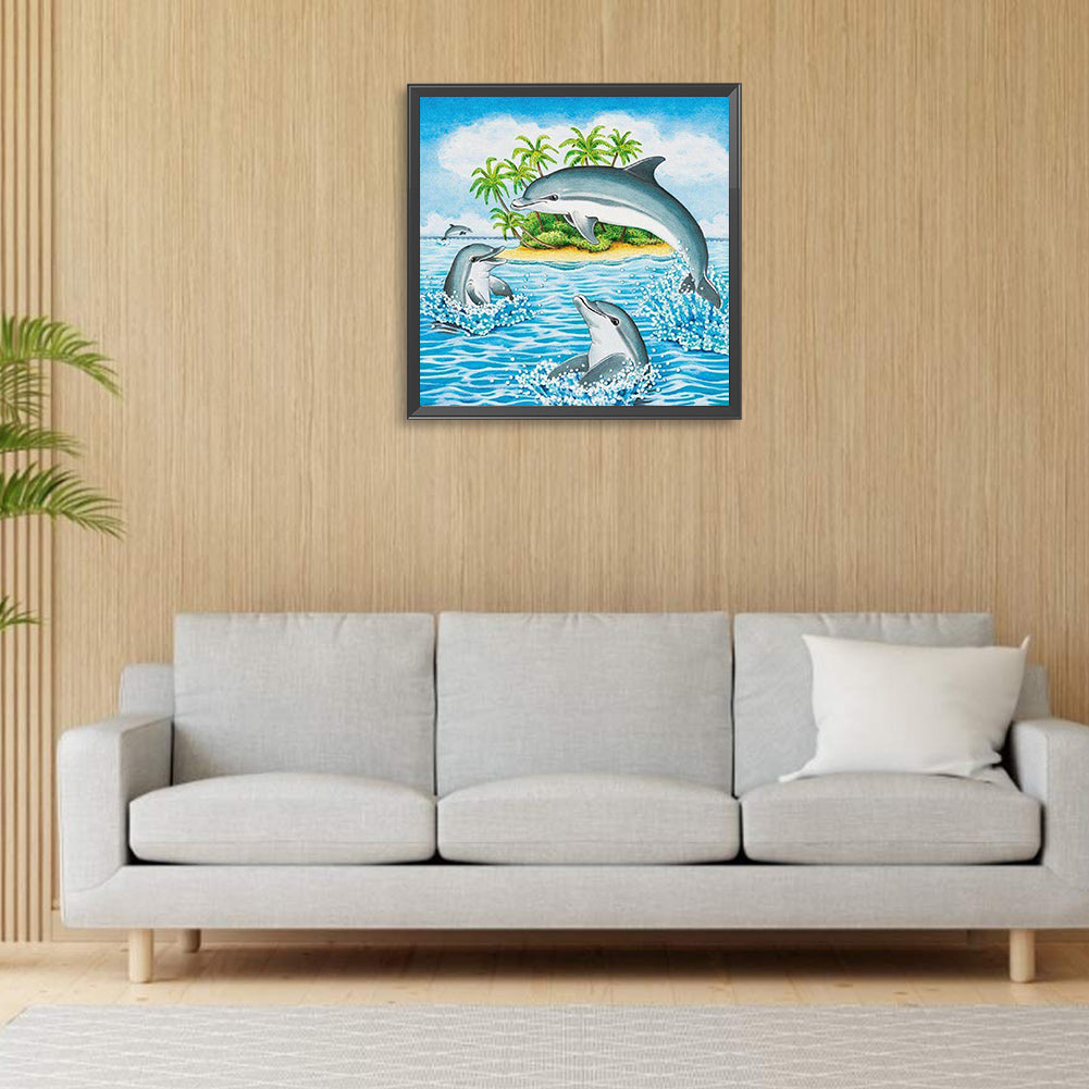 Dolphins Playing - Full Round Drill Diamond Painting 30*30CM