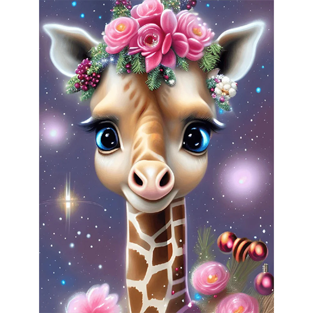 Giraffe Wearing Flowers - Full Square Drill Diamond Painting 30*40CM