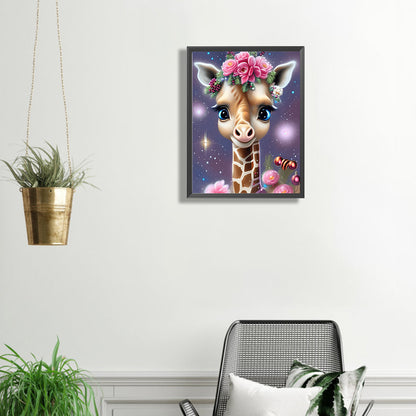 Giraffe Wearing Flowers - Full Square Drill Diamond Painting 30*40CM