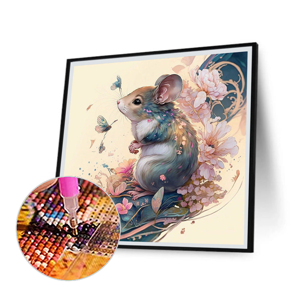 Mouse With Butterfly - Full Round Drill Diamond Painting 30*30CM