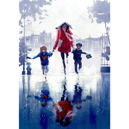 Run In The Rain - Full Round Drill Diamond Painting 30*40CM