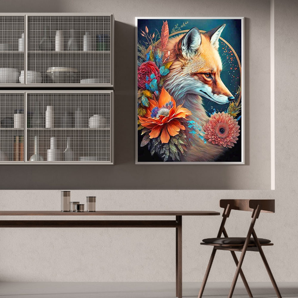 Flower And Fox - Full Round Drill Diamond Painting 30*40CM