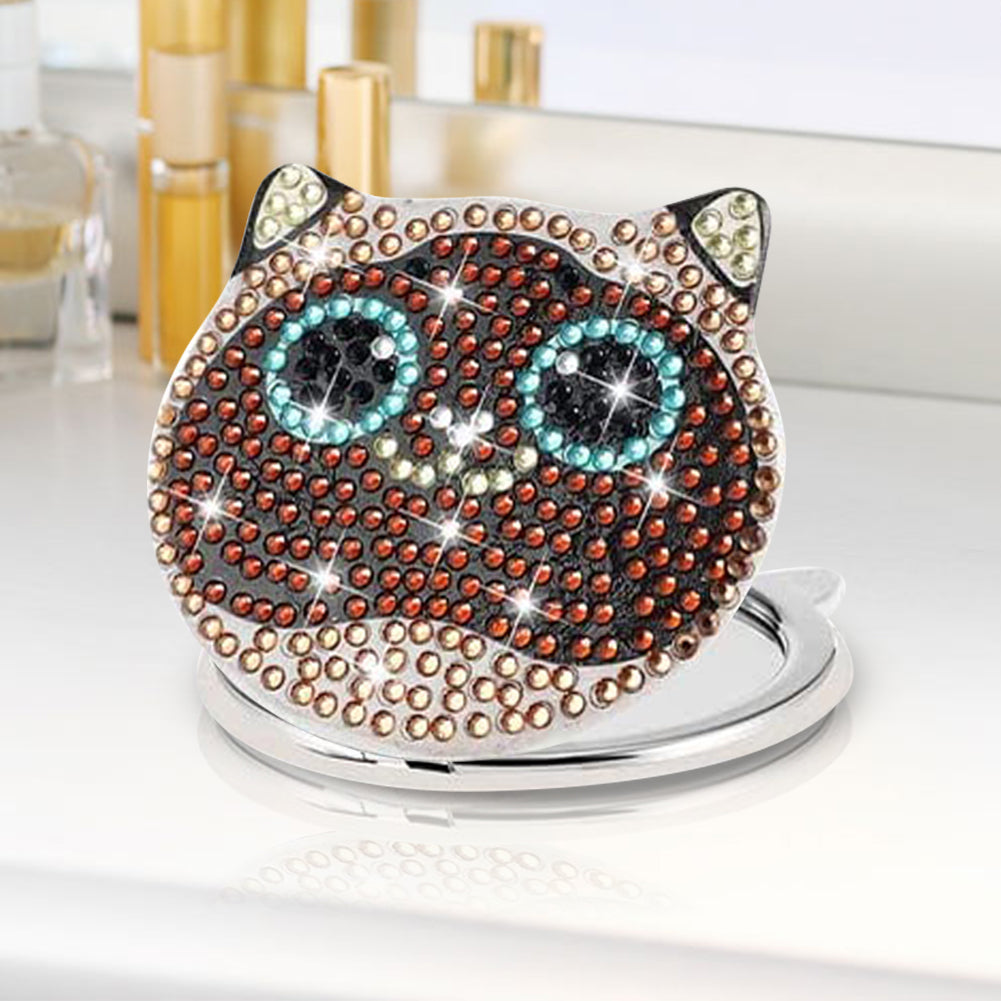 DIY Diamond Art Mosaic Makeup Mirror Paint by Number Kits Cat for Adult and Kids