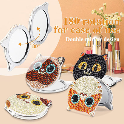 DIY Diamond Art Mosaic Makeup Mirror Paint by Number Kits Cat for Adult and Kids