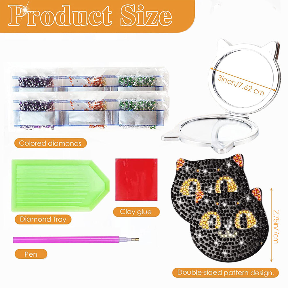 DIY Diamond Art Mosaic Makeup Mirror Paint by Number Kits Cat for Adult and Kids