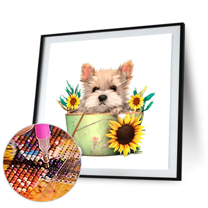 Bucket Puppy - Full Round Drill Diamond Painting 30*30CM