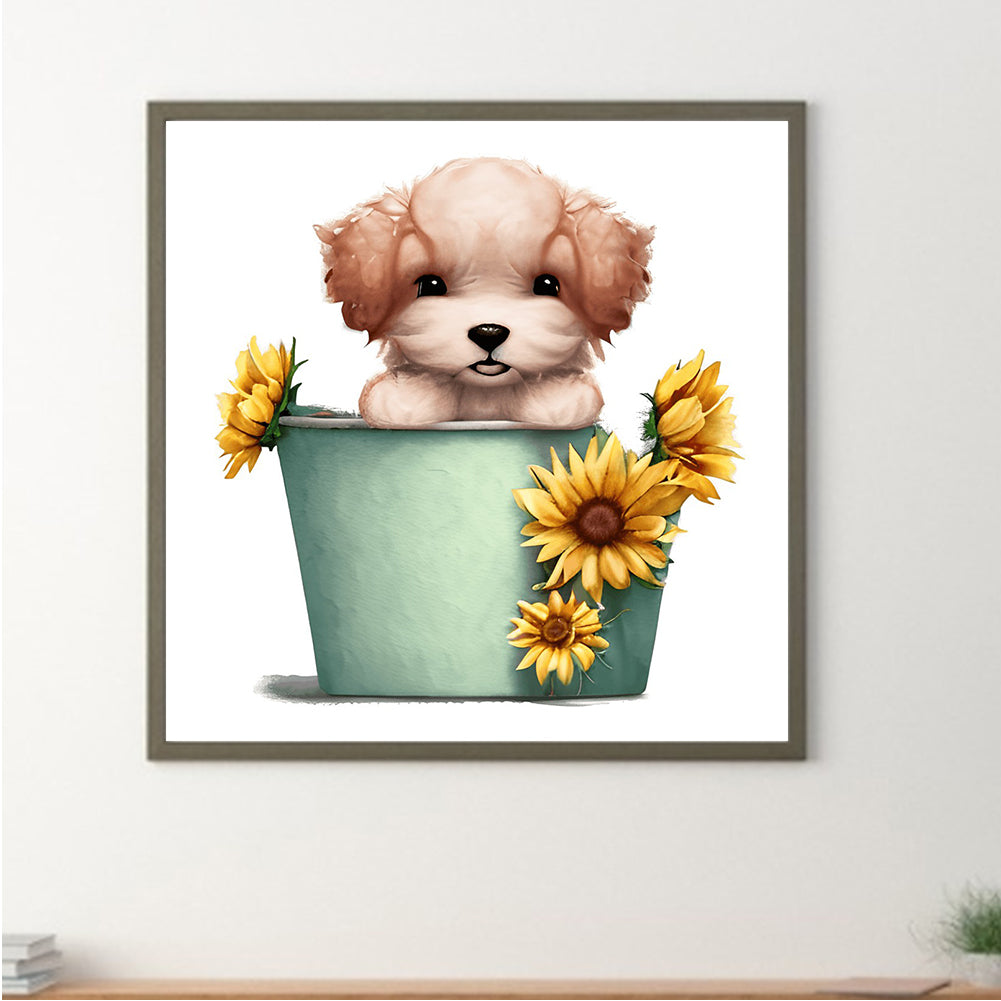 Bucket Puppy - Full Round Drill Diamond Painting 30*30CM