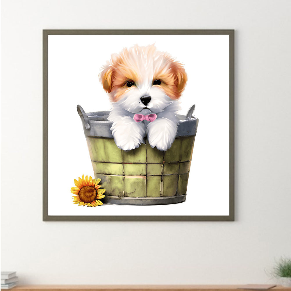 Bucket Puppy - Full Round Drill Diamond Painting 30*30CM