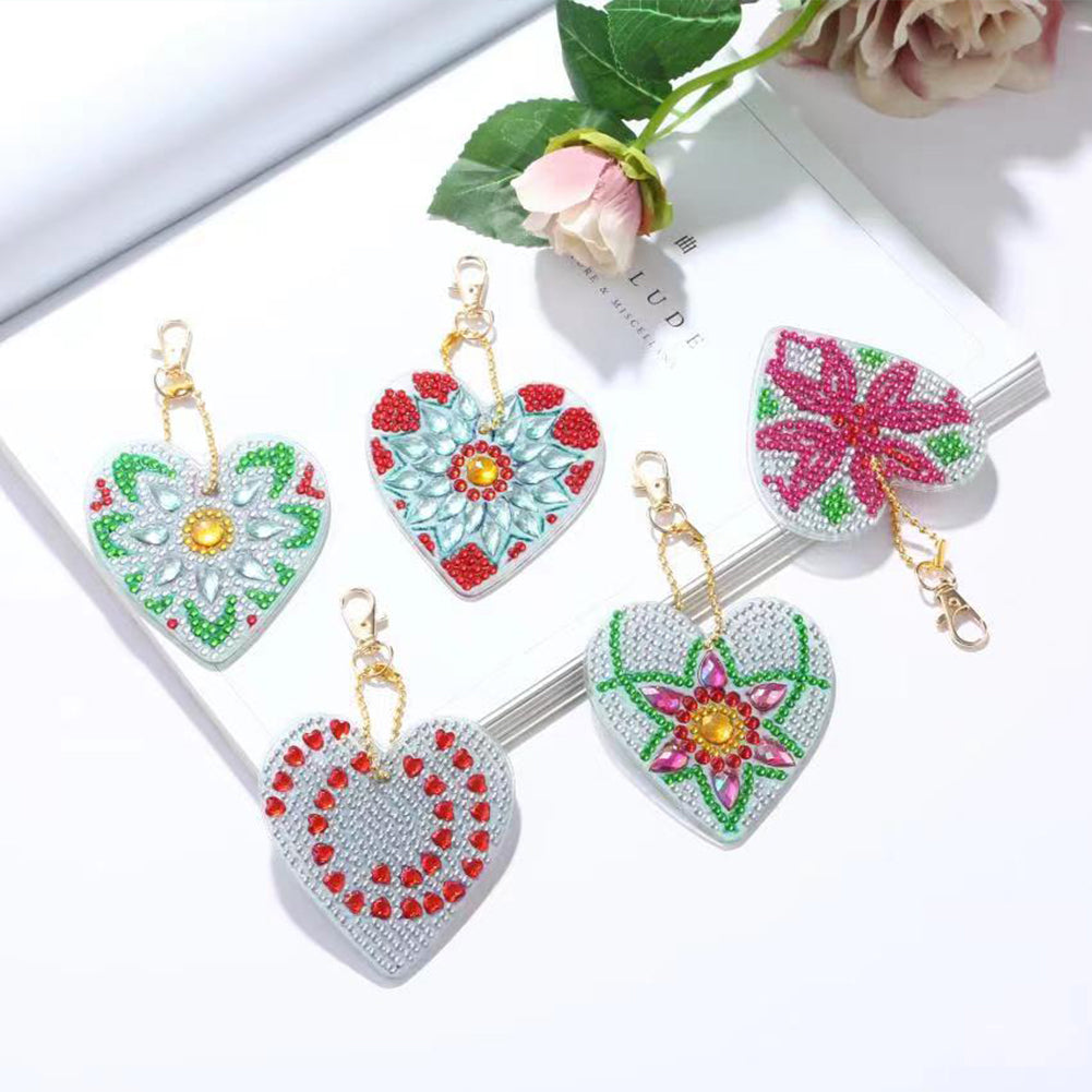 5pcs Diamond Art Key Rings Hanging Ornaments 5D Special-shaped Drill Bag Pandant