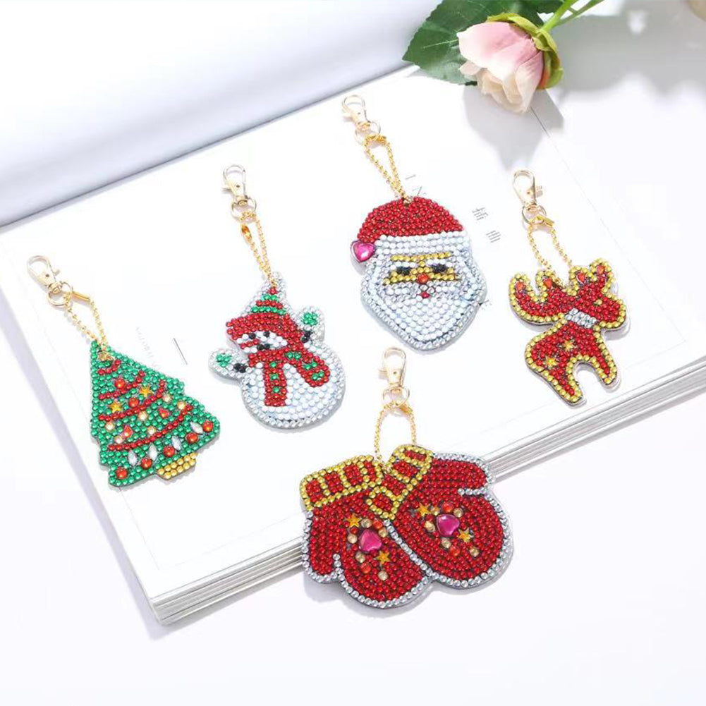 5pcs Diamond Art Key Rings Hanging Ornaments 5D Special-shaped Drill Bag Pandant