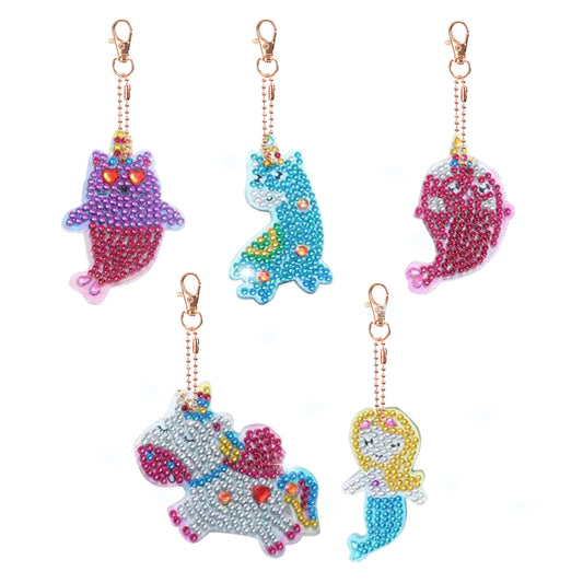 5pcs Diamond Art Key Rings Hanging Ornaments 5D Special-shaped Drill Bag Pandant