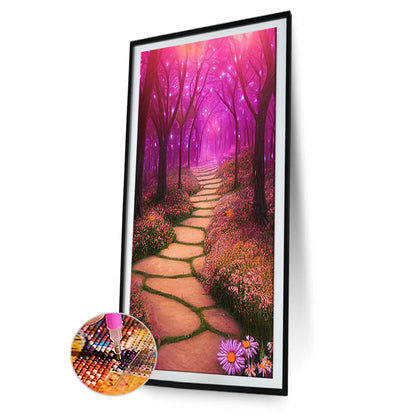 Pink Forest Path - Full Round Drill Diamond Painting 40*70CM