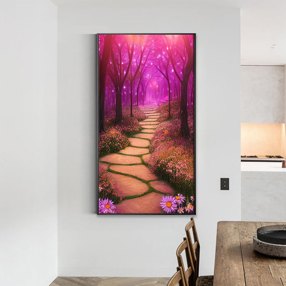 Pink Forest Path - Full Round Drill Diamond Painting 40*70CM