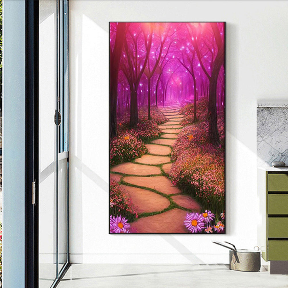 Pink Forest Path - Full Round Drill Diamond Painting 40*70CM