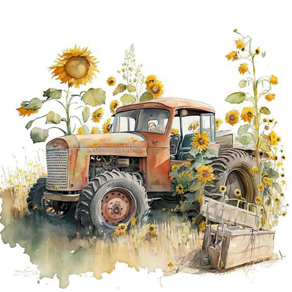 Sunflower Tractor - Full Square Drill Diamond Painting 40*40CM