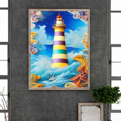 Paper Painting Of Lighthouse - Full Round Drill Diamond Painting 30*40CM