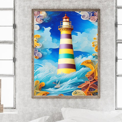 Paper Painting Of Lighthouse - Full Round Drill Diamond Painting 30*40CM